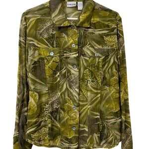 Chico's Tropical Botanical Silk Button Up Sz 1